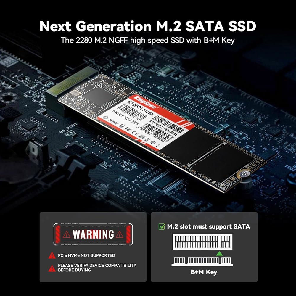 KingSpec 512GB M.2 SATA 2280 SSD, NVMe 슬롯용이 아님, 노트북/데스크탑용 업그레이드, III 6Gb/s, B+M 키, 최대 550MB/s 512GB - 상세 이미지 3