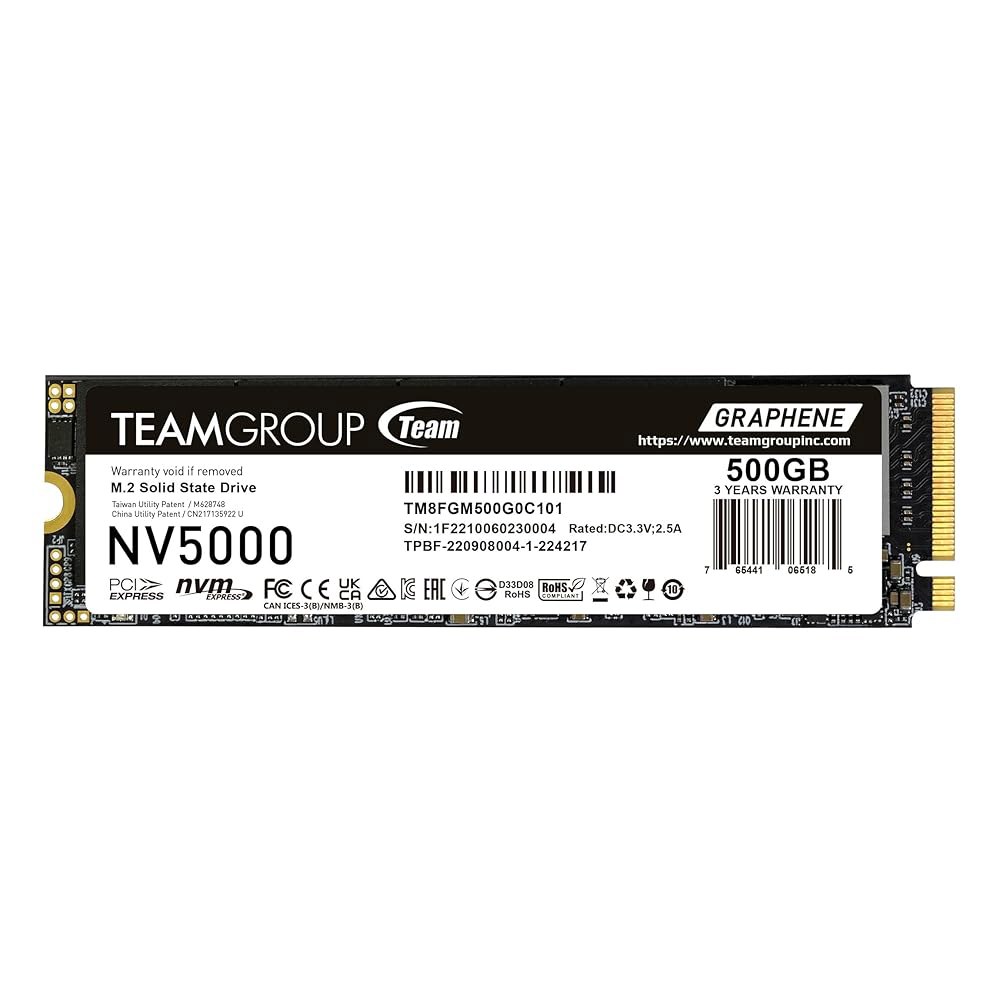 팀그룹 NV5000 500GB SLC 캐시 NVMe PCIe Gen4x4 M.2 2280 노트북, 데스크톱 SSD 읽기/쓰기 속도 최대 4500 / 1800MB /s TM8FGM5 - 상품 이미지