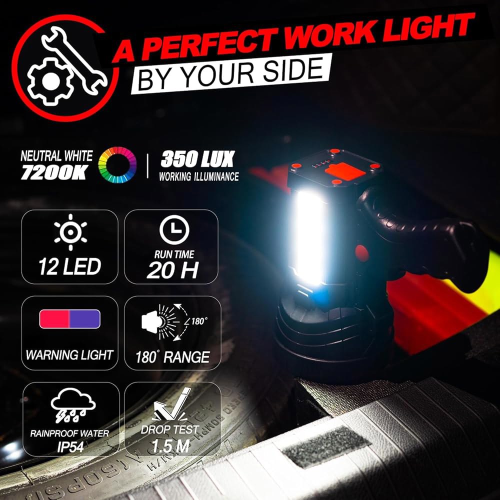 BIGSUN Q953 충전식 스포트라이트, COB 플러드 라이트가 장착된 고광도 LED 손전등 100,000개, 순찰, 작업, 사냥, 레드 렌즈 및 삼각대용 10,000mAh 리튬 - 상세 이미지 2