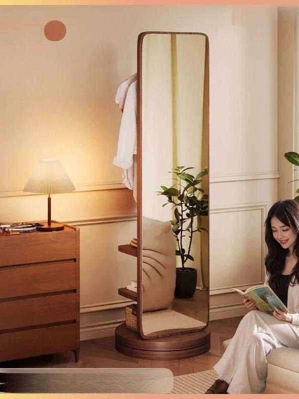 360도 전신거울수납장 바퀴 스탠드 다용도 보관함 공간 호두 회전거울 받침대 - 상세 이미지 4