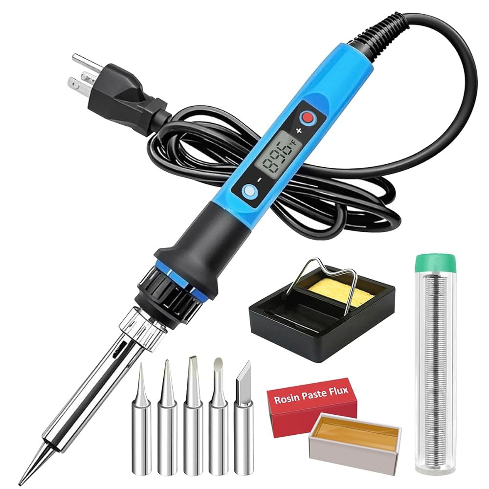 납땜 아이언 키트, 80W 110V 10초 LCD 디지털 온도 조절식 건 키트 전자 제품용 80w-blue - 상품 이미지