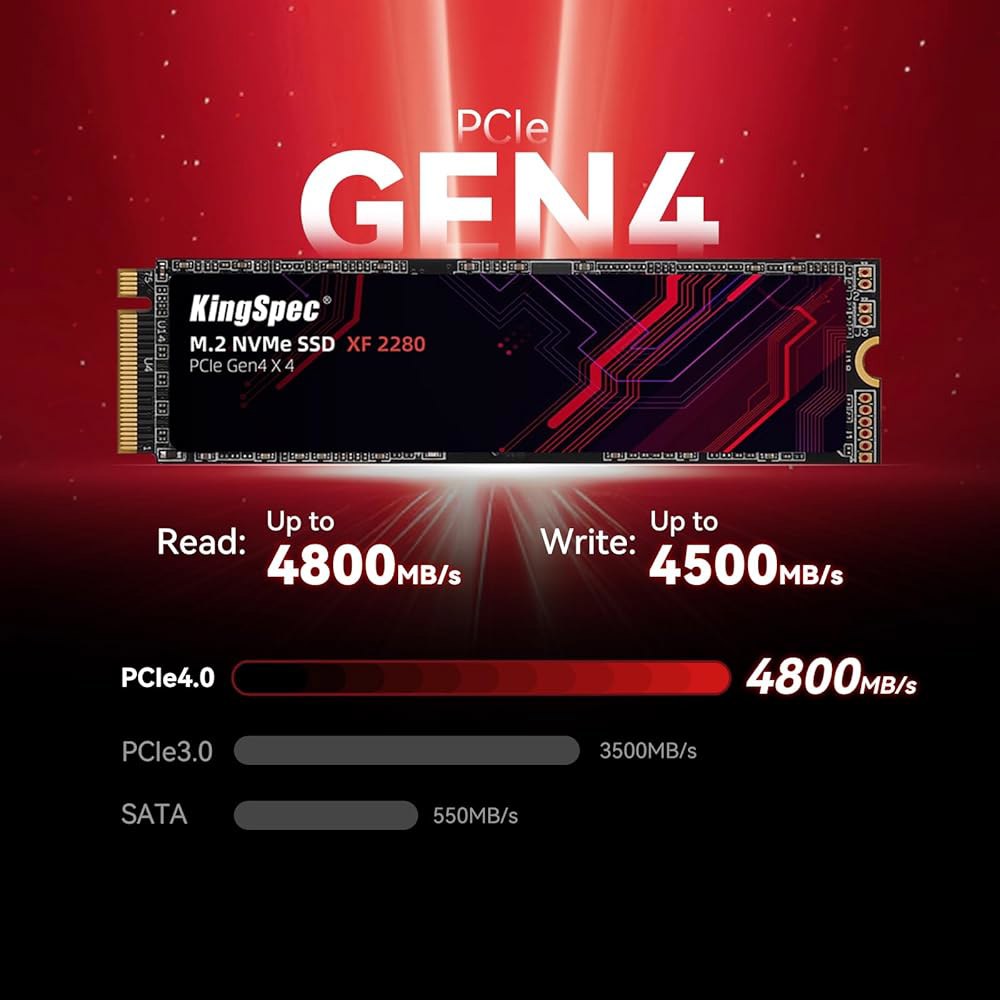 KingSpec 512GB M.2 SSD 2280 NVMe PCIe 4.0 x4, 최대 5000MB/s의 놀라운 읽기, 게이밍 콘솔 / 데스크톱 노트북과 호환되는 내장 M2 - 상세 이미지 2