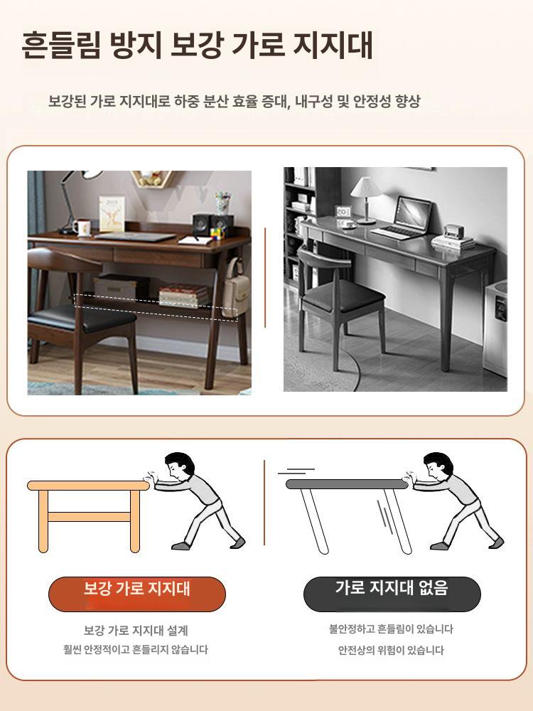 원목 책상 침실 공부 데스크 수납 서랍 선반 책꽂이 책장 스터디 작업 테이블 - 상세 이미지 3
