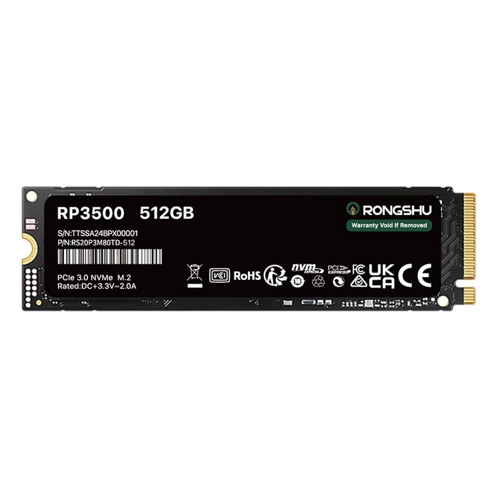RONGSHU 512GB NVMe SSD M.2 PCIe Gen 3 4, 읽기 속도 최대 3,100MB/s, 2280 내장 솔리드 스테이트 드라이브, 노트북 및 PC 데스크톱과 - 상품 이미지