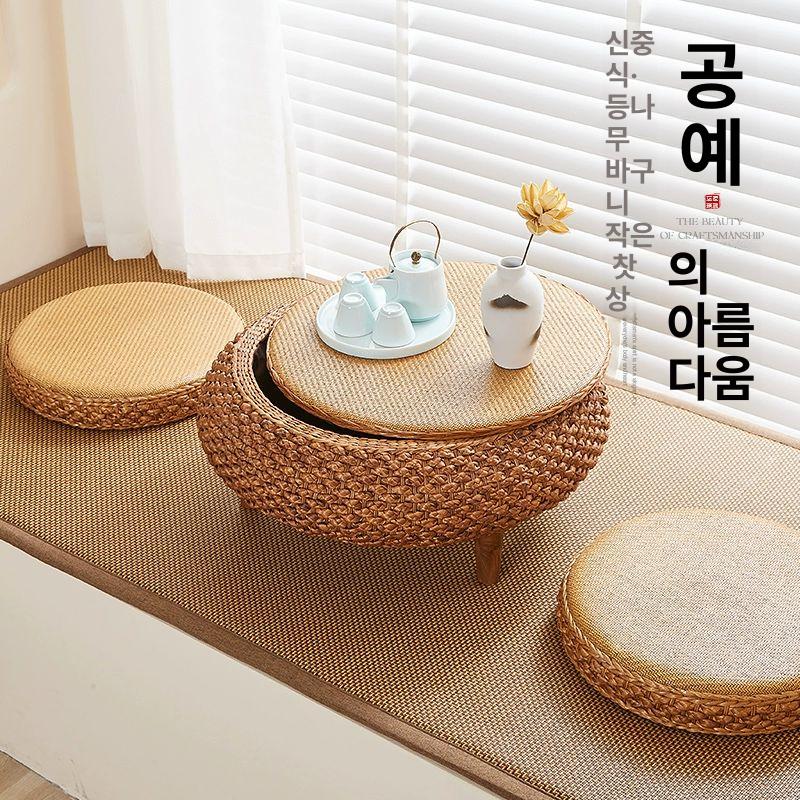 원형 라탄 좌식 테이블 미니 티테이블 다다미 거실 소파 커피 테이블 원탁 - 상세 이미지 2