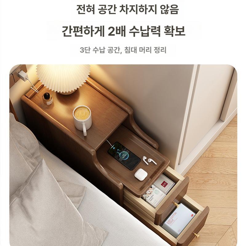 침대옆 원목 협탁 서랍 수납 엔틱 심플 테이블 빈티지 나이트스탠드 침실가구 - 상세 이미지 2