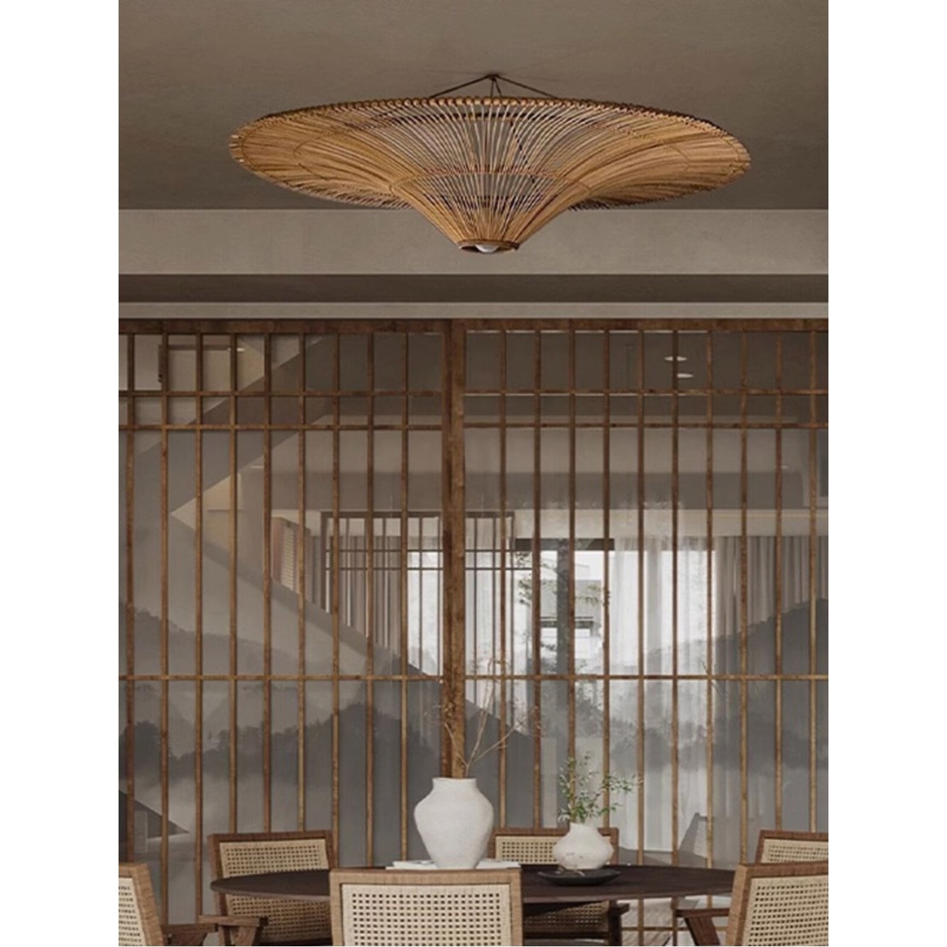 라탄 전등갓 우드 펜던트 샹들리에 직경 대형 조명 상품 80cm 대나무 샹들리에 스타일 60cm - 상세 이미지 3