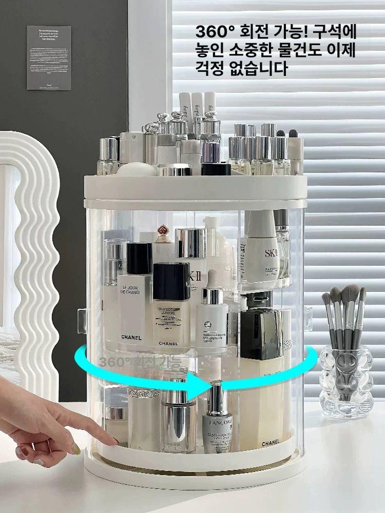 미니 정리함 360도 진열 보관함 화장대 뚜껑 아크릴 랙 원형 회전수납함 오거나이저 - 상세 이미지 3