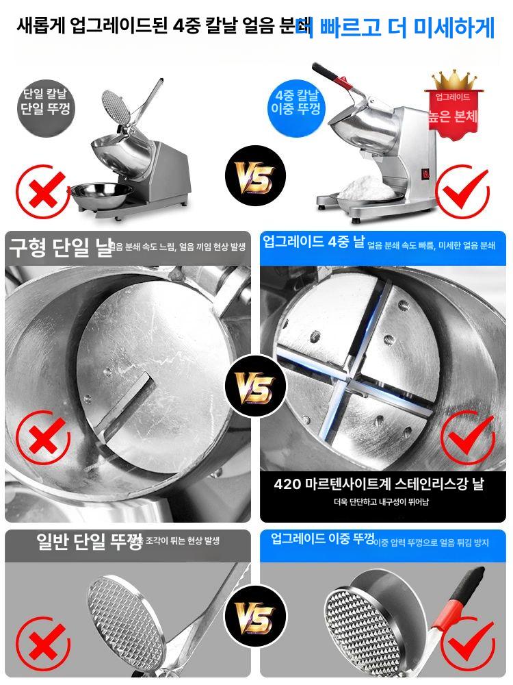 팥빙수 가정용 빙삭기 소형 빙수기 연속식 우유얼음 수동 전동 업소 카페용 - 상세 이미지 2