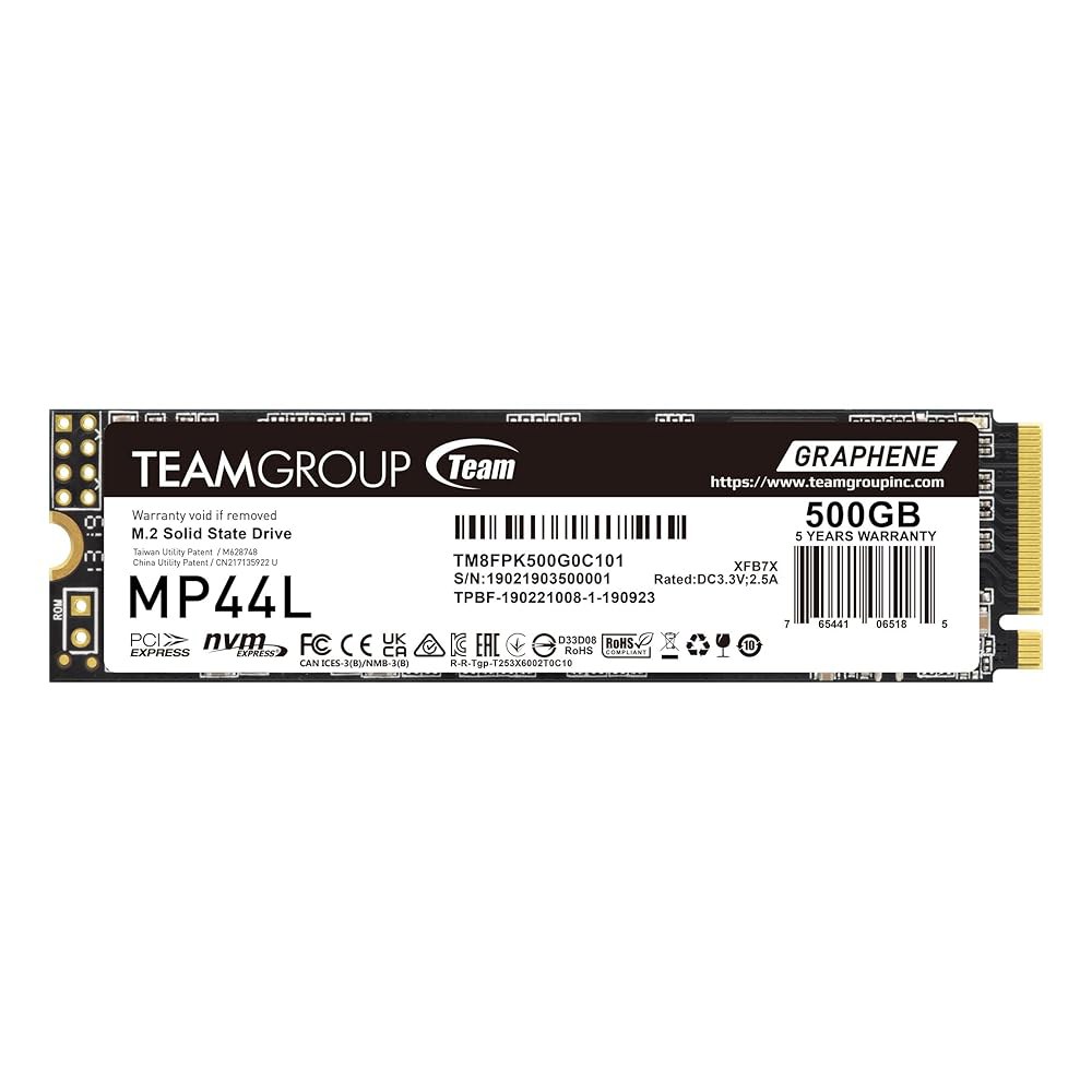 TEAMGROUP MP44L 500GB SLC 캐시 NVMe 1.4 PCIe Gen 4x4 M.2 2280 노트북 및 데스크톱 SSD(R /W 속도 최대 5000 /2500MB/s - 상품 이미지