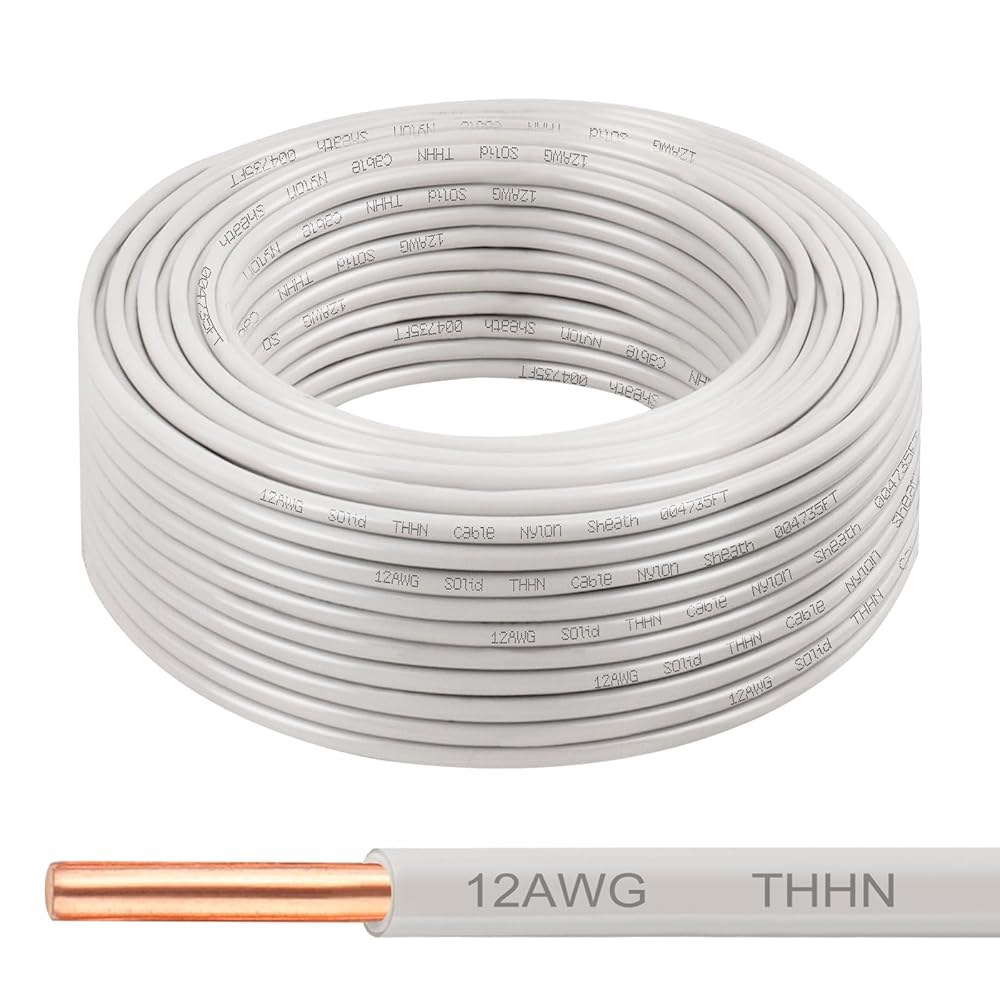 THN 와이어 12 게이지 100 FT, 나일론 재킷 PVC 단열재가 있는 AWG 솔리드 OFC 구리 전기 빌딩 와이어, 주거용, 산업용, CNC, 접지용 600V 등급(12 게이 - 상품 이미지