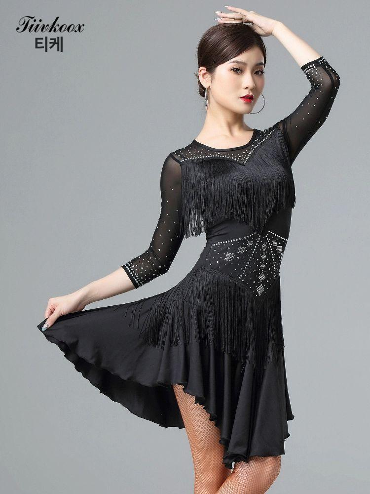 폴댄스복 폴복 라인댄스 원피스 밸리 단추 밸리댄스 댄스 라틴댄스 반바지 무대의상 술색 - 상세 이미지 4