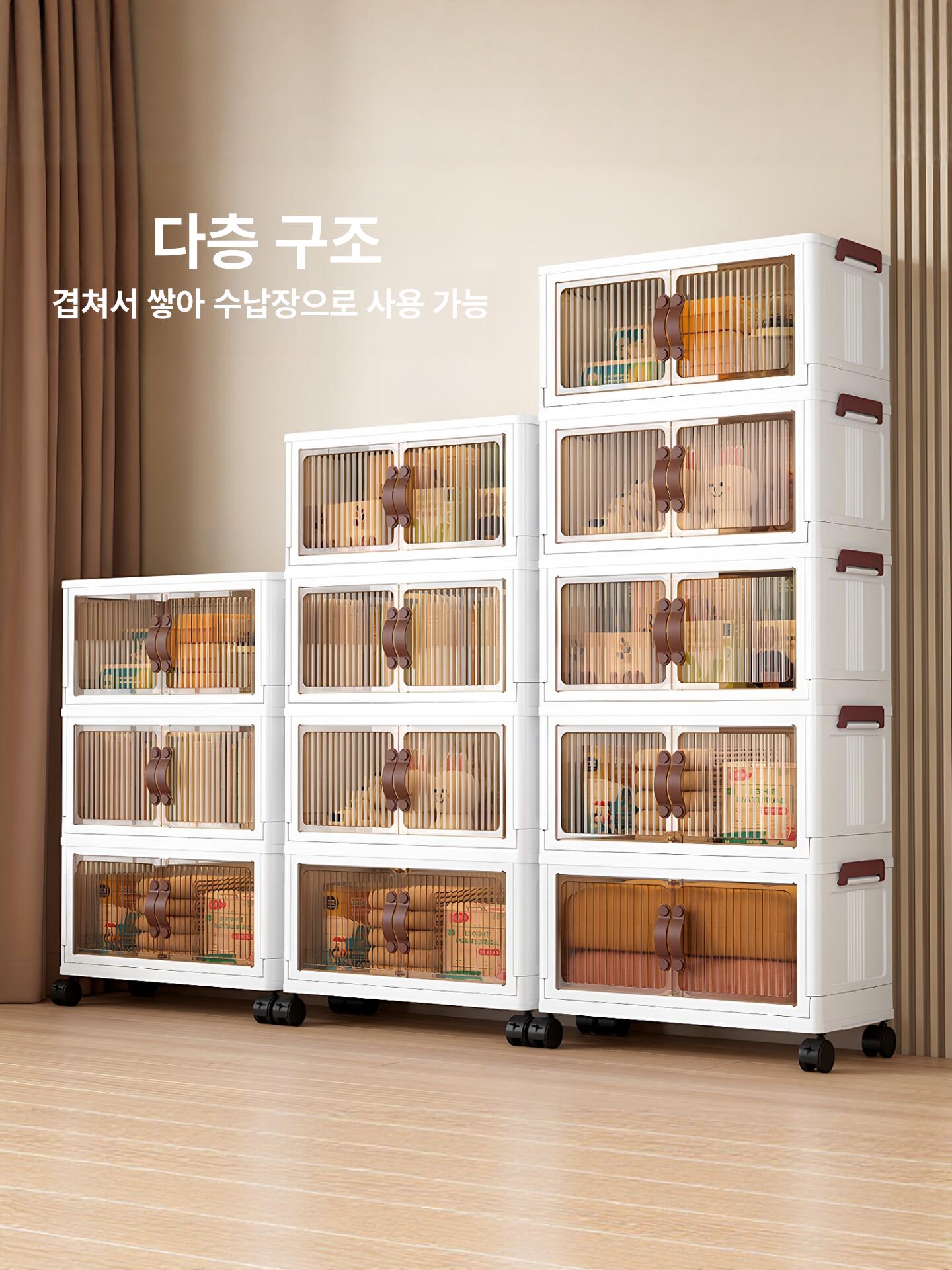 접이식 슬림수납장 다층 원룸 신발장 가정용 현관 바퀴 보관장 절약형 양문 정리 - 상품 이미지