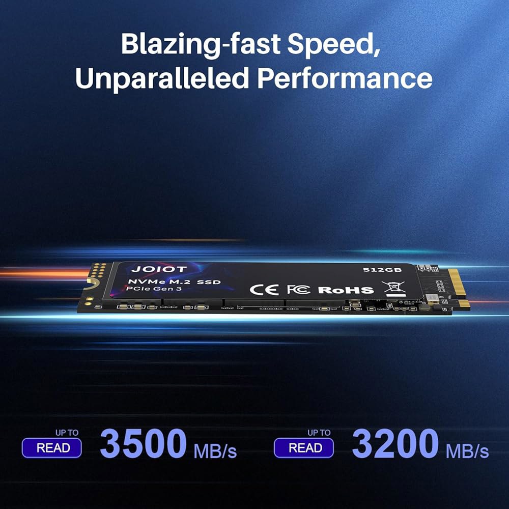 JOIOT 512GB SSD NVMe M.2 내장 솔리드 스테이트 드라이브, 최대 3500MB/s, /V-낸드 기술, 게임용 스토리지 및 메모리 확장, 속도, 블랙 - 상세 이미지 3