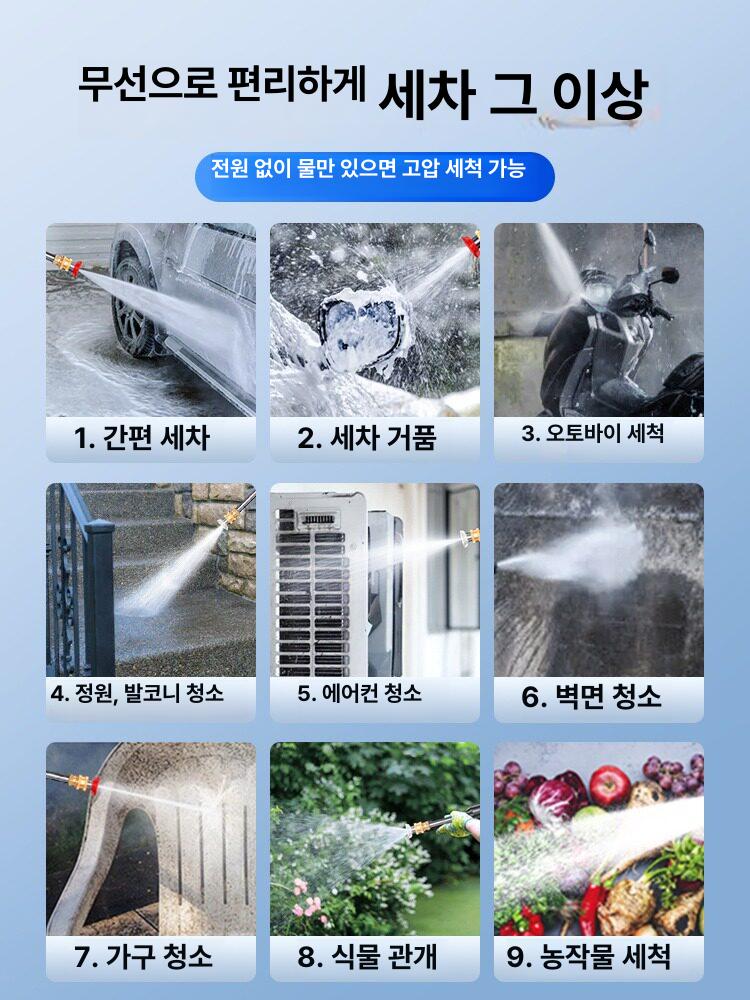 청소용 무선충전식세척기 세차기 고압수 배터리 세차건 물총 전문가용 파워 분무기 - 상세 이미지 3