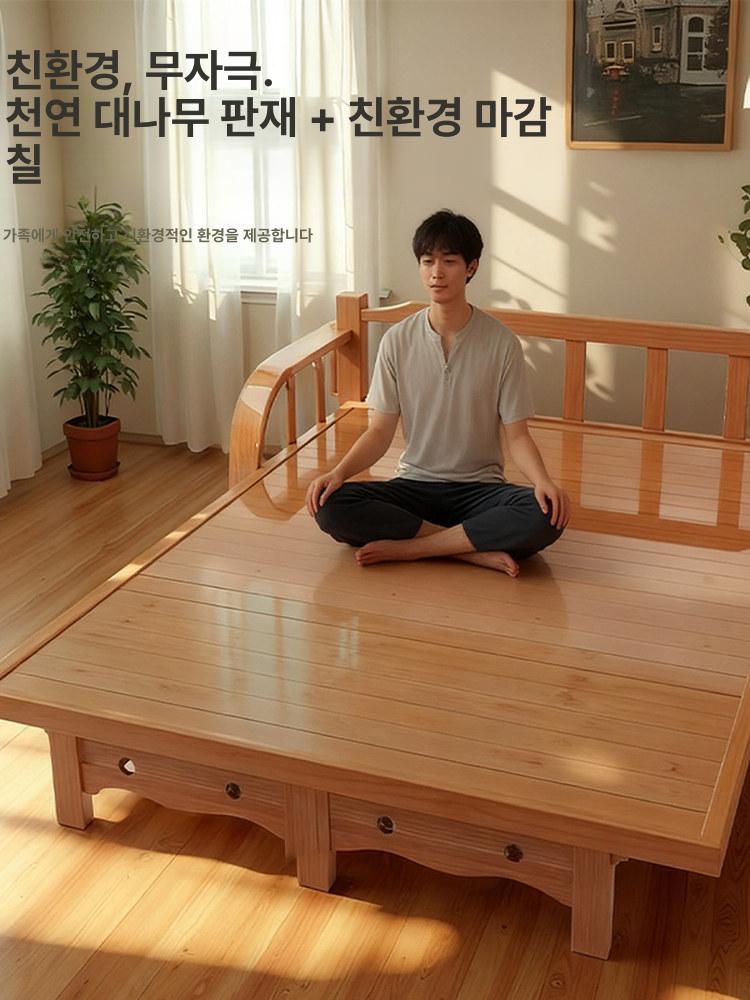 싱글 원목 수납침대 확장형 접이식 1인용 침대 원룸 공간활용 평상형 침구 - 상세 이미지 3
