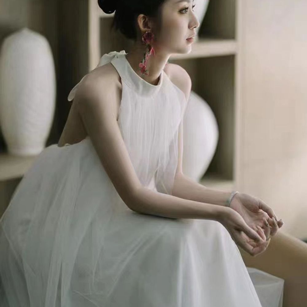 이브닝드레스 홀터넥웨딩드레스 결혼식 셀프웨딩촬영 브라이덜샤워 새틴 스냅촬영 - 상품 이미지