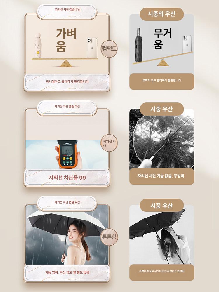 접이식 미니 자동우산 여성용 휴대용 경량 자외선차단 답례품 투명 고급 거꾸로 - 상세 이미지 4
