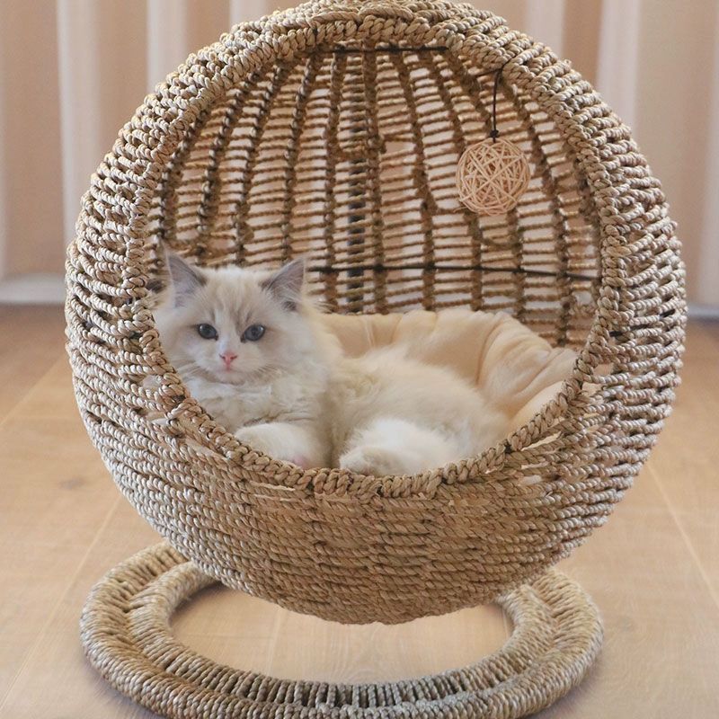 고양이 강아지 원목 침대 해먹 라탄 하우스 둥지 쿠션 매트 편안한 휴식 - 상품 이미지