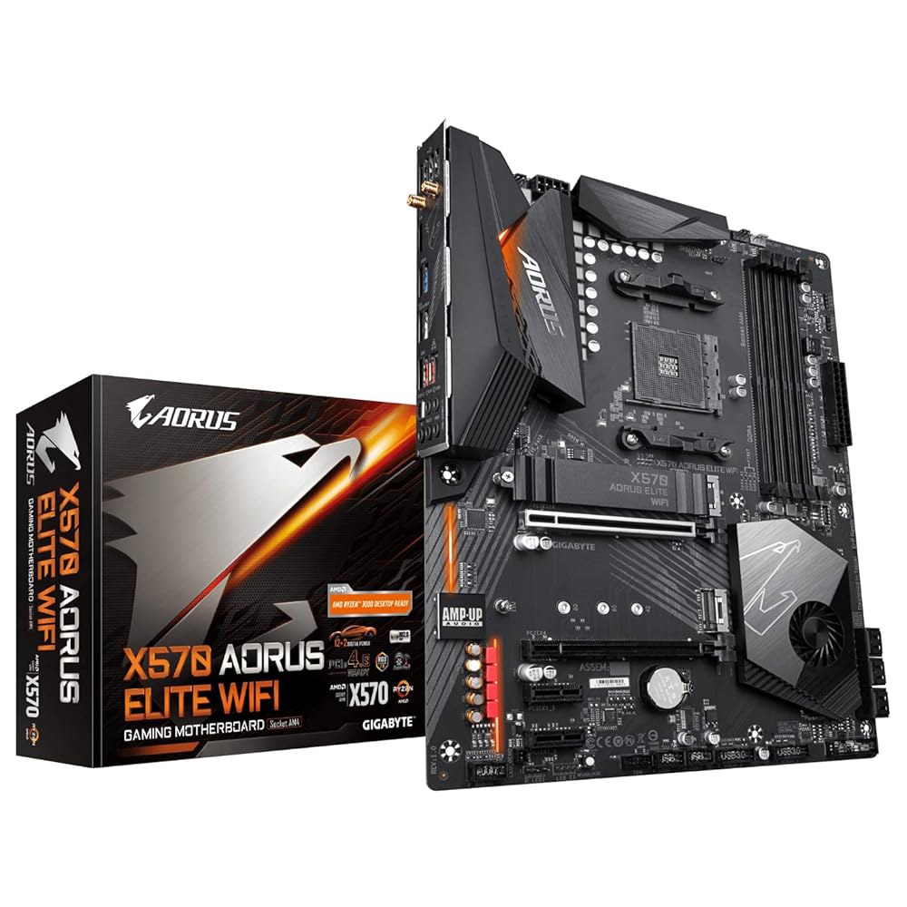 X570 AORUS Elite Wi Fi(AMD Ryzen 밴드 M.2 2.0 마더보드) 열 3000 Type C/RGB 듀얼 USB 802.11AC 보호대/게임 Fi/전면 DDR - 상품 이미지
