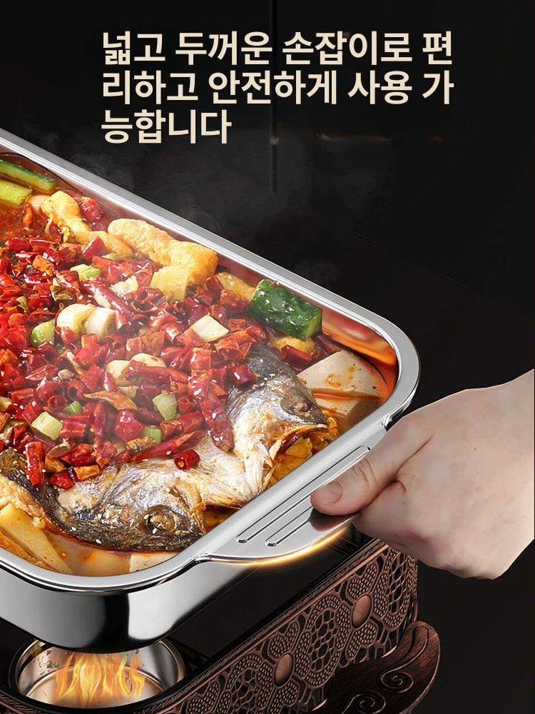 캠핑 닭갈비 전골냄비 그리들 스텐 식당 사각팬 곱창 접시 냄비 깊은 식당용 닭갈비불판 - 상세 이미지 4