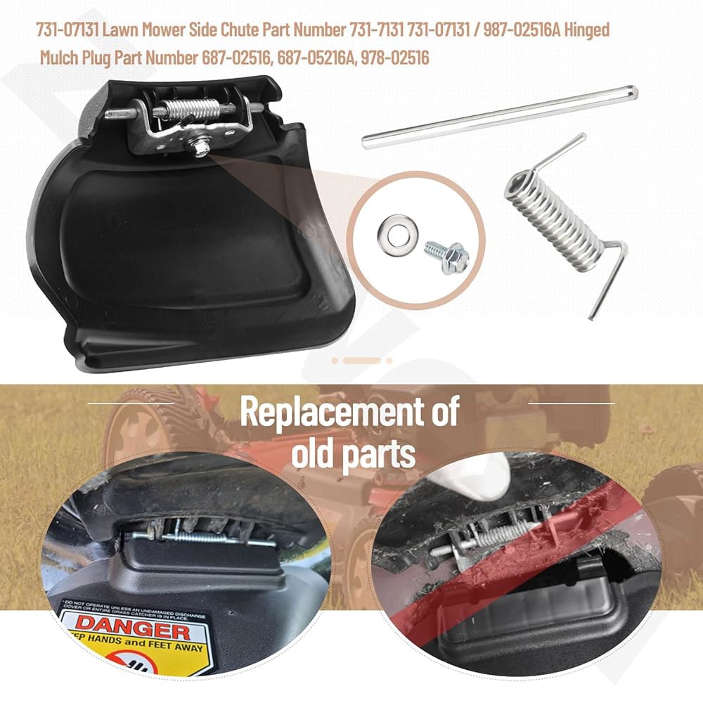 731-07131 잔디 깎는 기계 측면 방전 슈트 및 987-02516A 힌지 멀치 플러그 Assy, MTD, 머레이, 컵 캐드, 야드 머신, 코룸비아, 장인, 허스키, 트로이 - 상세 이미지 3