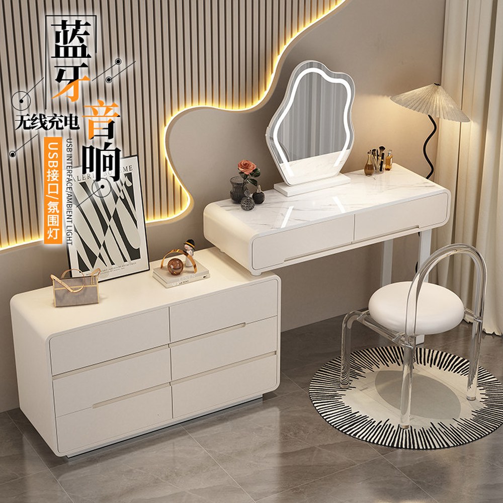 곡선 LED 조명 침실 화장대 세트 북유럽화장대 네추럴 화장대세트 심플 벽부착 800mm - 상세 이미지 2
