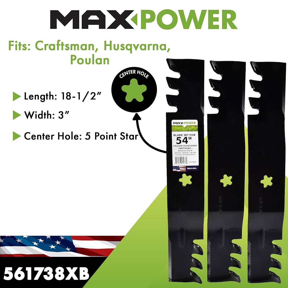 54인치 컷 장인용 MaxPower 561738XB 3 블레이드 상용 멀칭 세트, Husqvarna, Poulan 187254, 187255, 187256, 532187255, - 상세 이미지 2