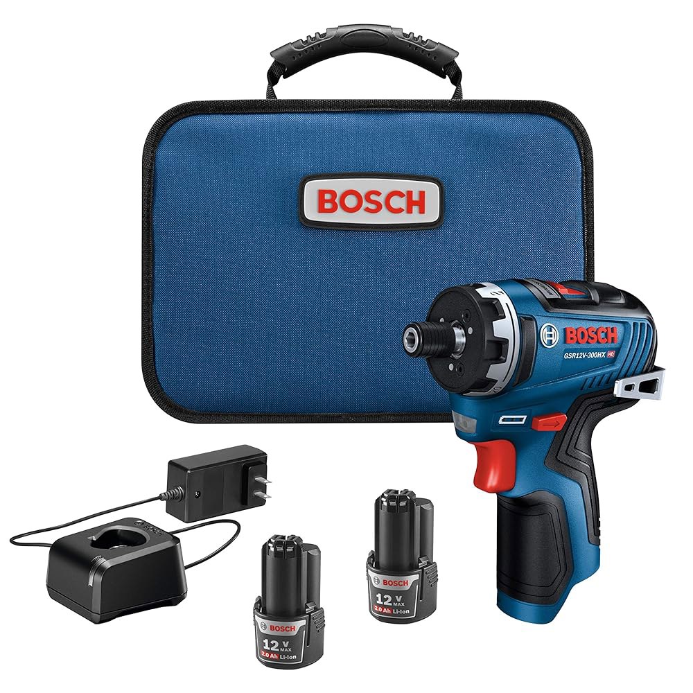 BOSCH GSR12V-300HXB22 12V 최대 브러시리스 1/4인치 헥스 2단 드라이버 키트(2개) 2.0Ah 배터리 포함 w/ (2) 12V Batteries - 상품 이미지
