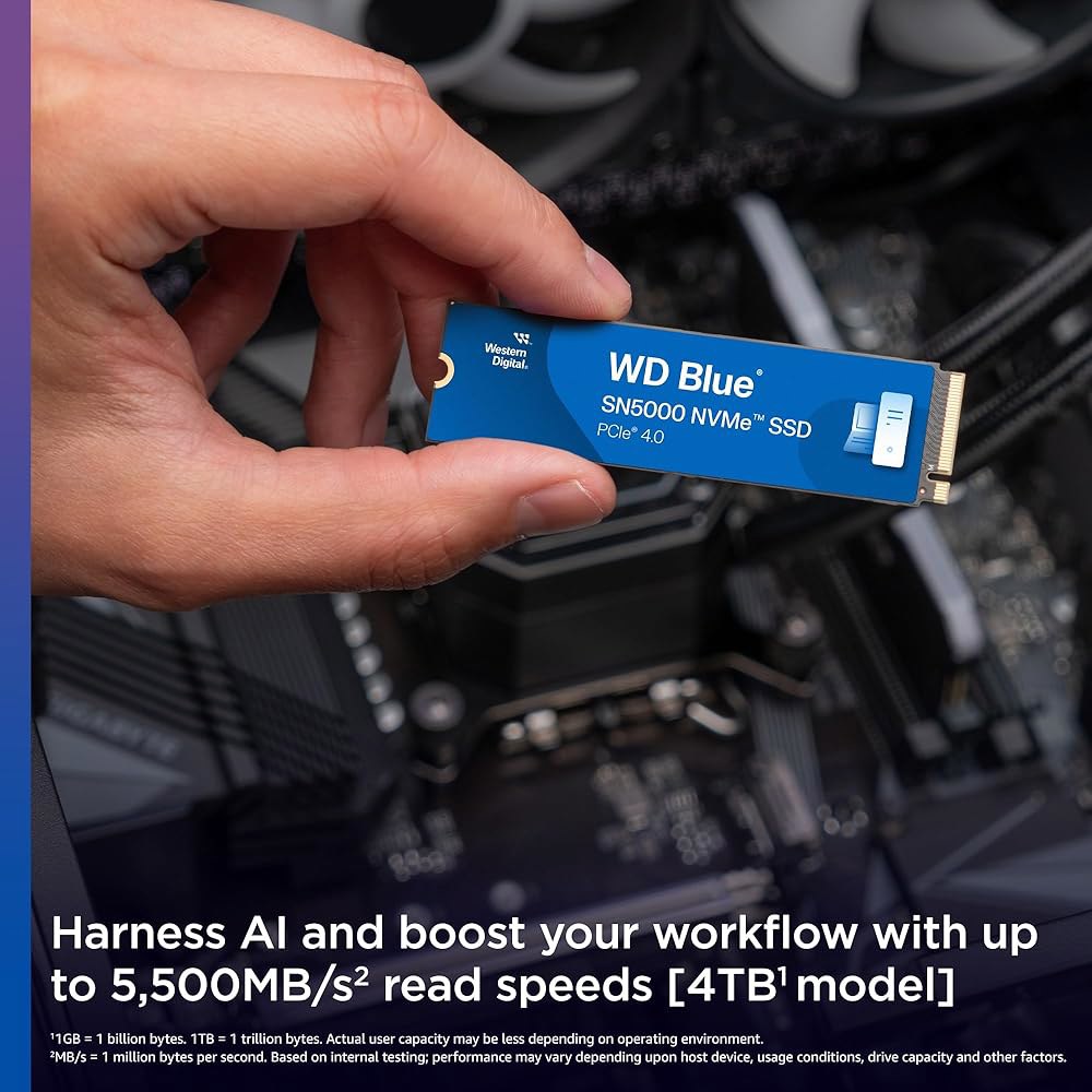 웨스턴 디지털 500GB WD 블루 SN5000 NVMe 내장 솔리드 스테이트 드라이브 SSD - PCIe Gen 4.0, M.2 2280, 최대 5,000MB/s WDS500G4 - 상세 이미지 2