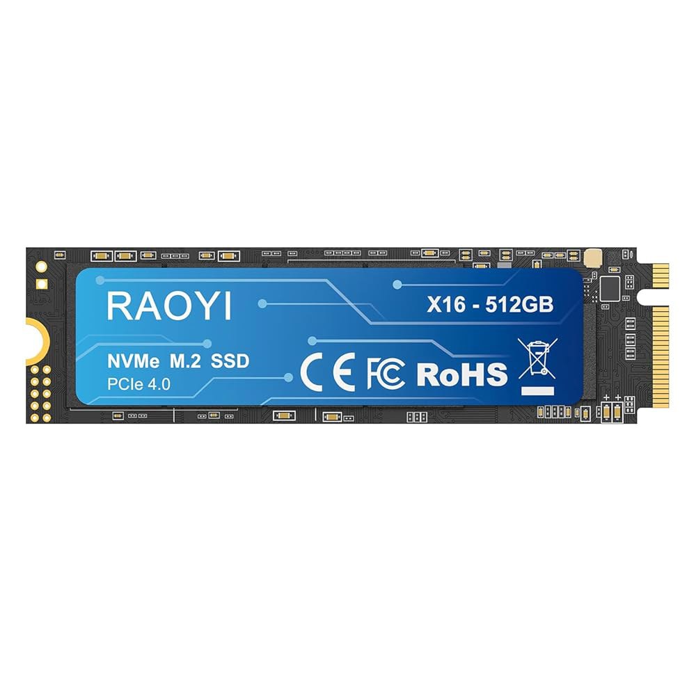 RAOYI 512GB NVMe 내장 솔리드 스테이트 드라이브 M.2 2280 PCIe Gen4x4 SSD, 최대 5000MB/s, PS5 노트북 데스크탑용 SLC 캐시, 스토리지 - 상품 이미지