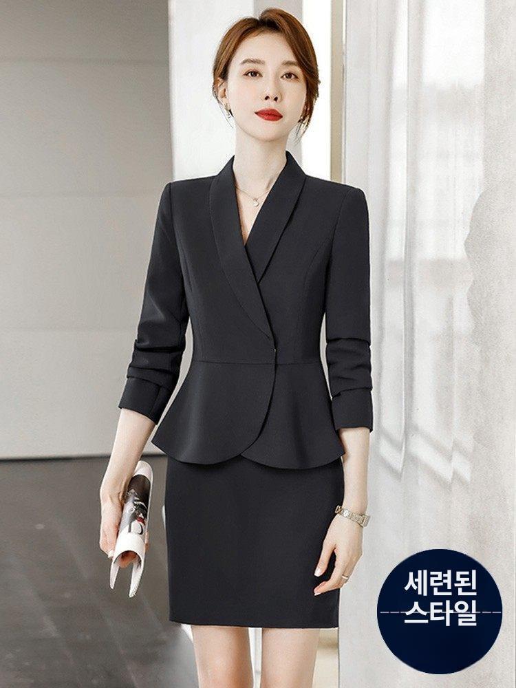 슬림 정장 원피스 여성 사무실 출근룩 근무복 카라 직장 안내데스크 의류 - 상세 이미지 5