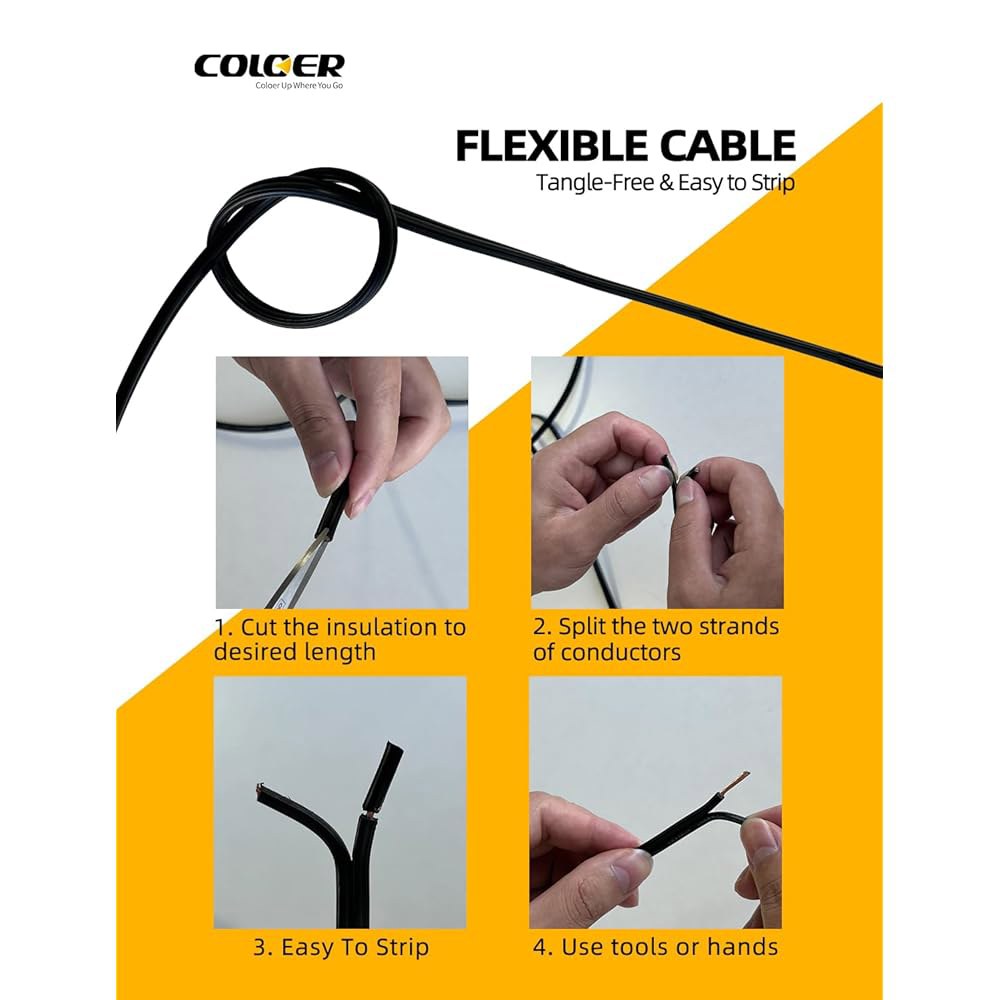 COLOER 100피트 16/2 저전압 조경 조명 와이어 좌초 PVC 코드 순수 구리 케이블 16 게이지 2 도체 엉킴 프리 야외 직매장 전기 16 Gauge 100FT - 상세 이미지 3