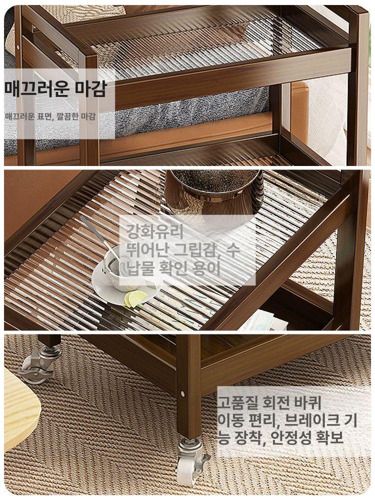원목 이동식 주방 선반 3단 수납장 앤틱 우드 바퀴 주방수납 수납선반 - 상세 이미지 5