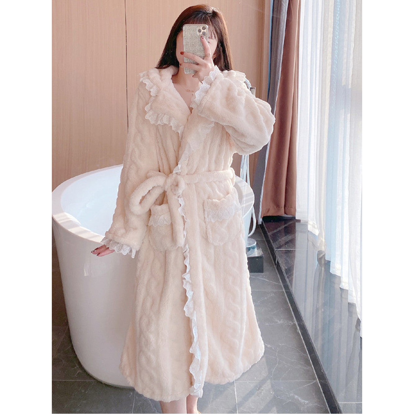 예쁜 골프장샤워가운 레이스 로브 여성 요루면 베 체스 모텔 라운딩 레이스 160 M - 상세 이미지 2