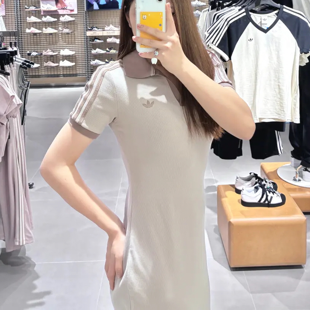 아디다스 오리지널 3S 폴로 카라 롱 원피스 브라운 KY5699 이미지 6