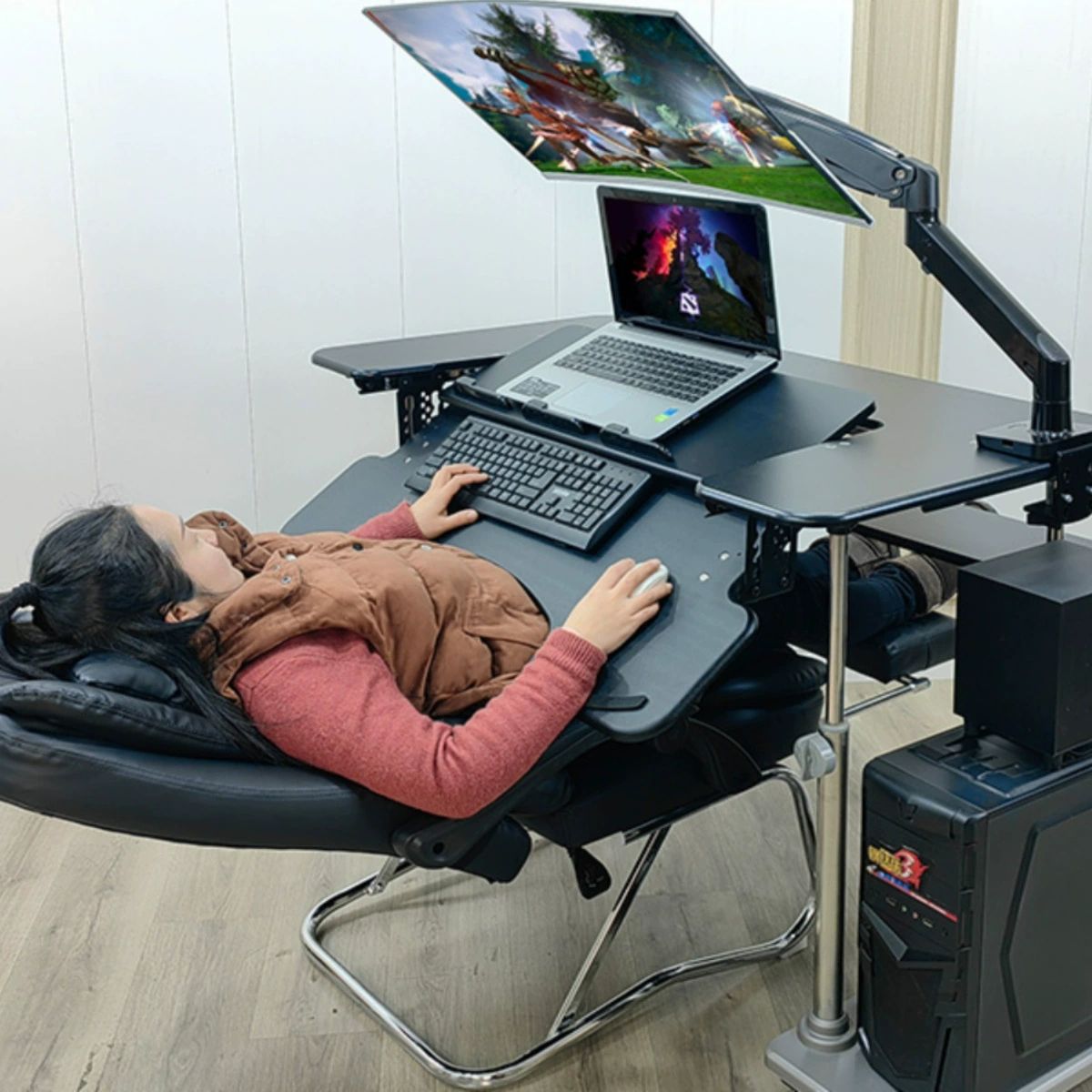 각도조절 게이밍책상 세트 사이즈 무중력 컴퓨터책상 듀얼 노트북 누워서하는컴퓨터 - 상세 이미지 4