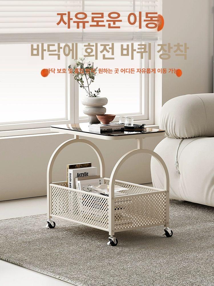바퀴달린 협탁 철제 수납 이동식 사이드테이블 블랙 모던 침실용 거실용 - 상세 이미지 3