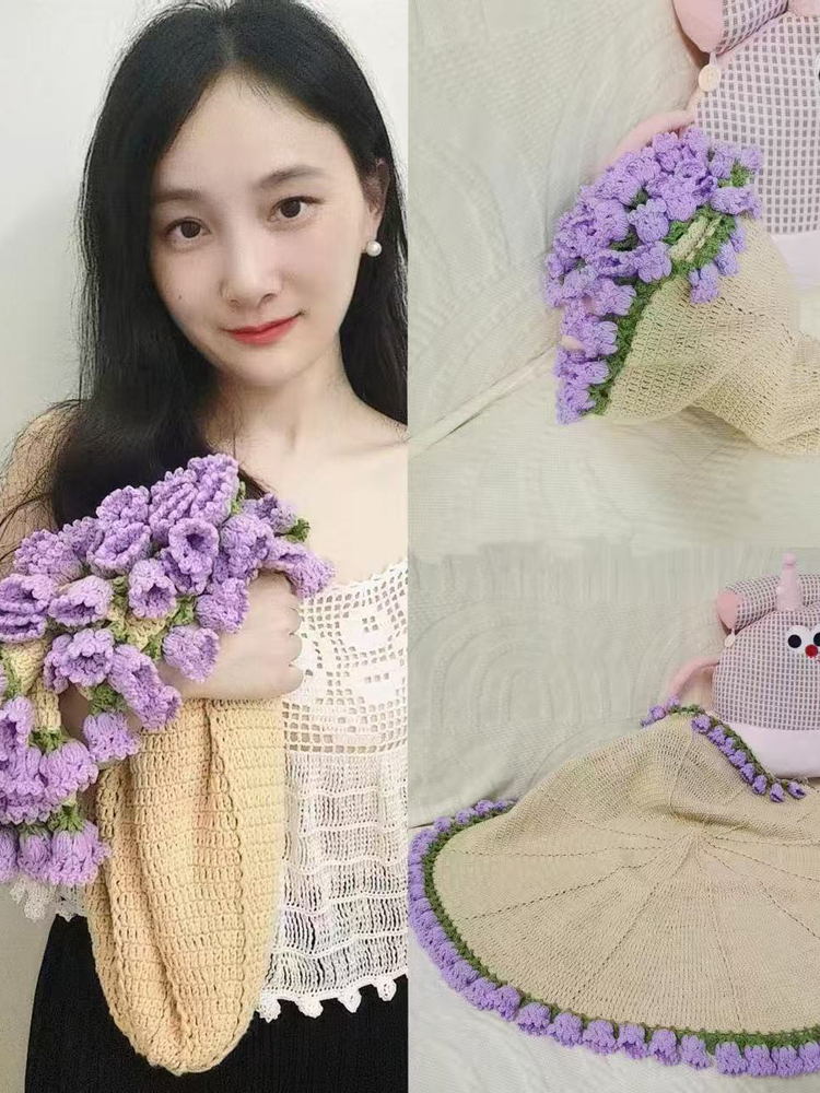 손뜨개 담요 장미 그라데이션 따뜻한 겨울 침구 홈 인테리어 무늬 블랭킷 - 상세 이미지 3