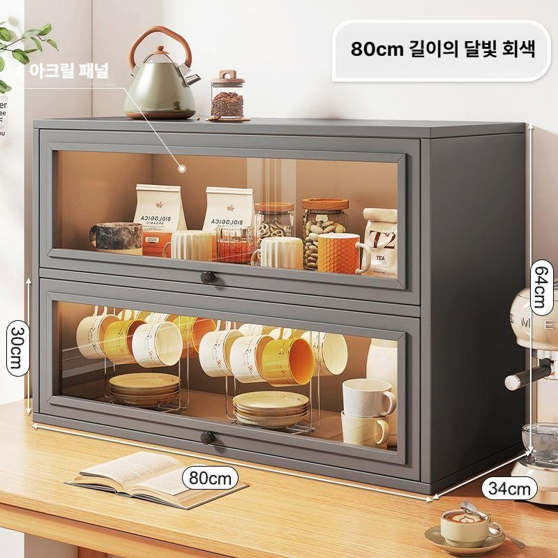 원목 주방 미니찬장 선반 보관함 다용도 커피장 그릇장 상부 접시장 카페 수납장 - 상세 이미지 4