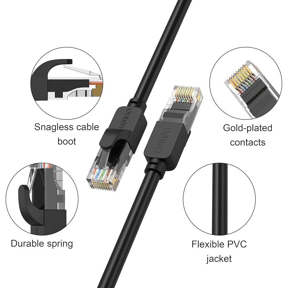 JARNHNG Cat 6 이더넷 케이블 6피트, 5팩, 블랙, RJ45, 고속 10Gbps, 실내/외, 컴퓨터, 프린터, 라우터, 게임 콘솔과 호환 가능 1.5FT 1 - 상세 이미지 3