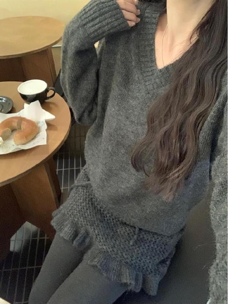 언밸런스 루즈핏 투피스 치마 A라인 펀칭스커트 세트 캐주얼 여성 여름 반팔 팬츠 반바지 - 상세 이미지 4