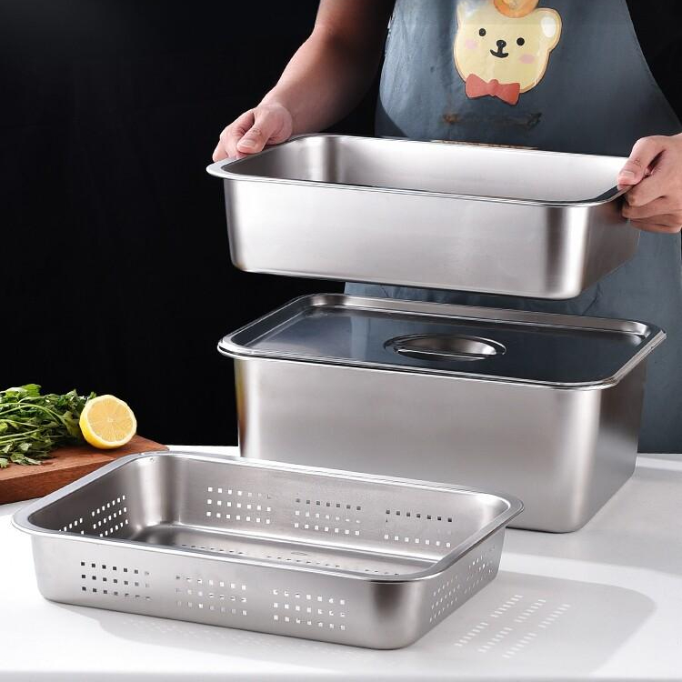 업소용 대형 스테인리스 스틸 선반 식탁 보관 트레이 주방 식당 김장 절임용 다라 - 상품 이미지