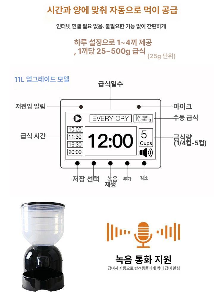 혼밥 자동급식기 대형견 디스펜서 밥통 정량 급여기 자동배식기 급수기 그릇 사료통 - 상세 이미지 3