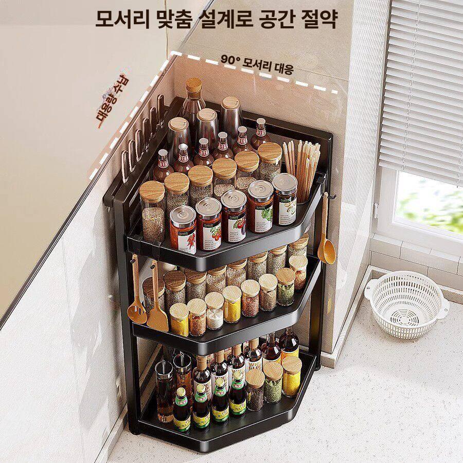 주방코너장 모서리 틈새장 선반 보관대 삼각코너 부엌 침실 수납 거실장 - 상세 이미지 3