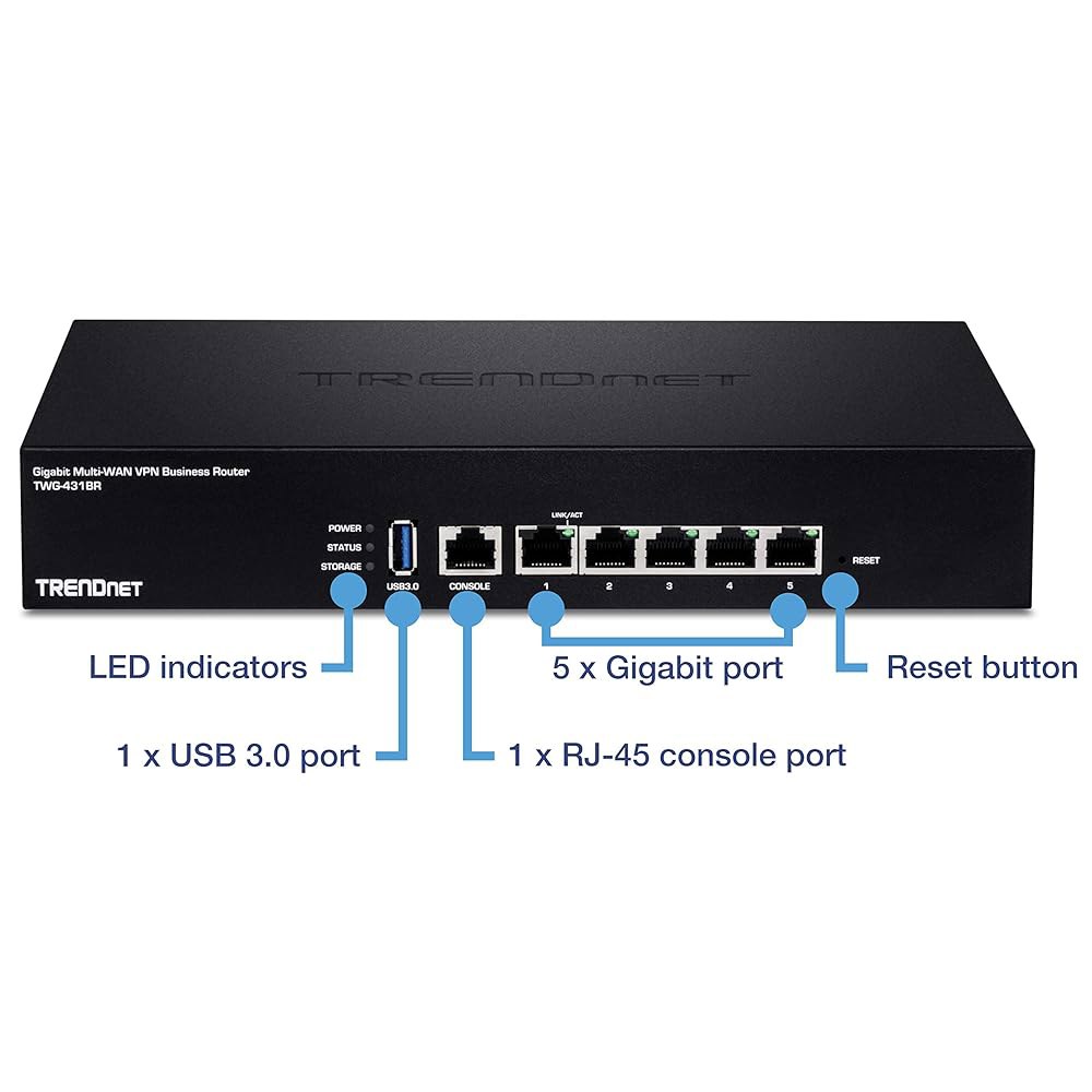 TRENDNet 기가비트 멀티 WAN VPN 비즈니스 라우터, TWG-431BR, 5개의 포트, 1개의 콘솔 QoS, VLAN 간 라우팅, 동적 로드 밸런싱, 고가용성, 온라인 - 상세 이미지 2