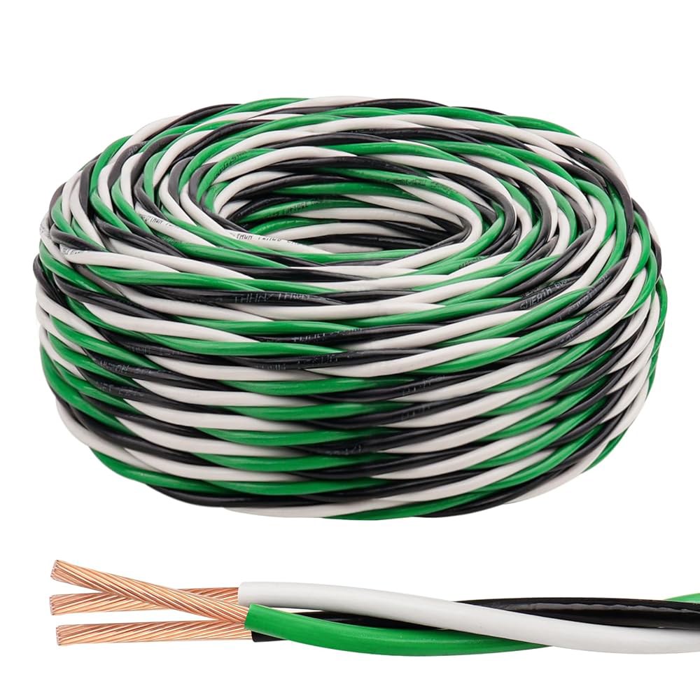 THN 와이어 12 게이지 50 FT 3 도체 구리 블랙 화이트 그린, 접지 600V 빌딩 나일론 재킷이 있는 AWG 주거용, CNC, 접지용, 산업용 - 상품 이미지