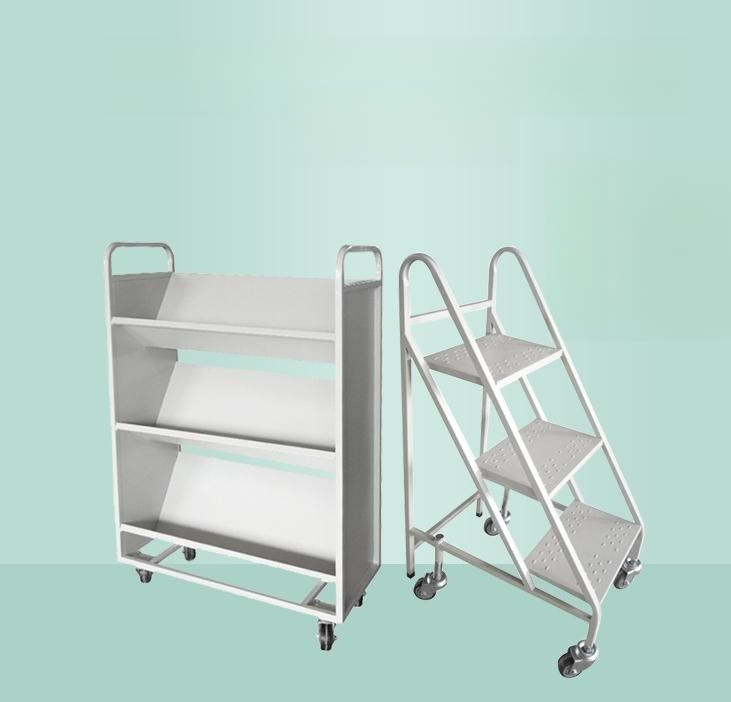 북트레이 북트롤리 철제 카트 도서관 이동식 책장 층 사다리 책 휠 간이 수납 서점 - 상품 이미지
