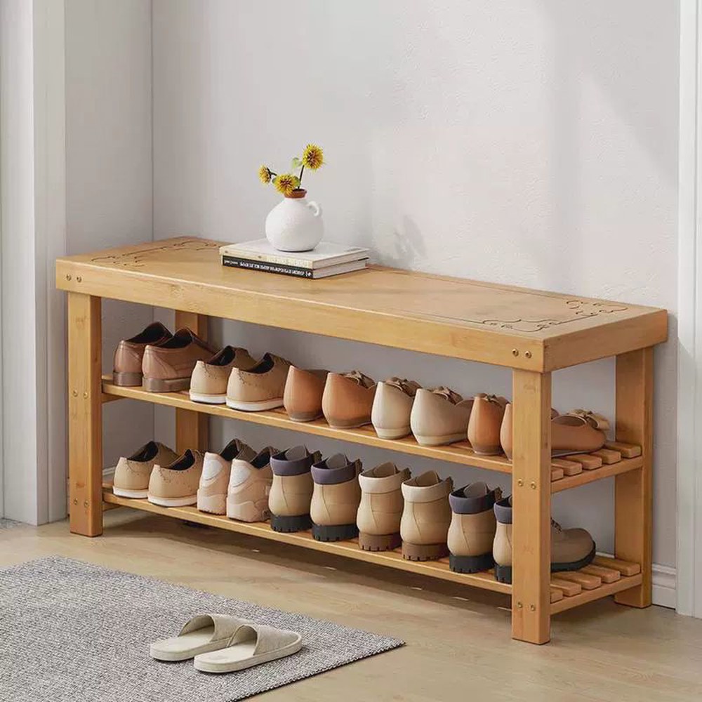 벤치 나무 신발장 단단한 선반 가게 1 1층 원목 50x25x25CM 넓은 걸상 - 상품 이미지