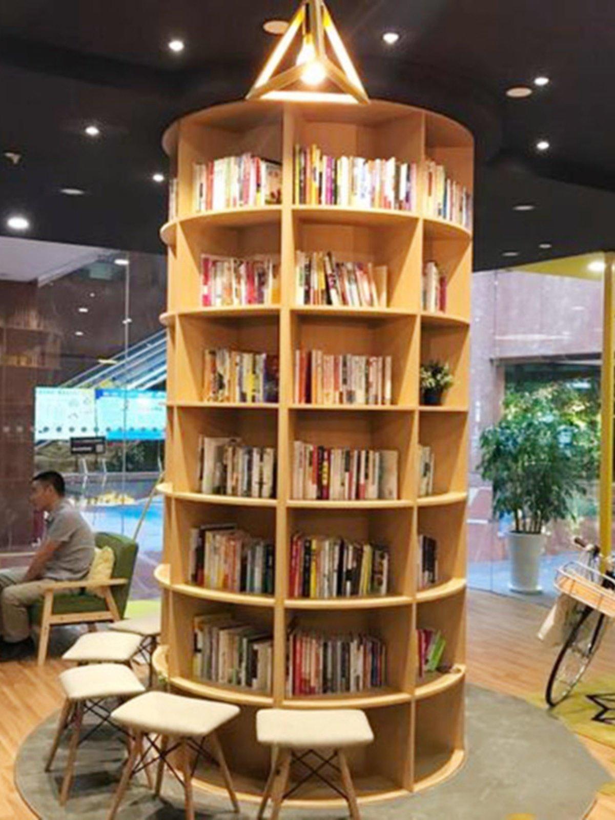 회전 책장 대형 거실 책꽂이 원목 서재 인테리어 이동식 화이트 수납장 - 상세 이미지 2